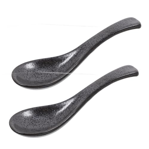 MAGICLULU Lebensmittellöffel Mutter Kochen Ramenlöffel Nudel Geschirr Geformt Porzellan Kleine Schaumlöffel Suppenlöffel Retro Ramen-löffel Asiatische Löffel Black Keramik von MAGICLULU