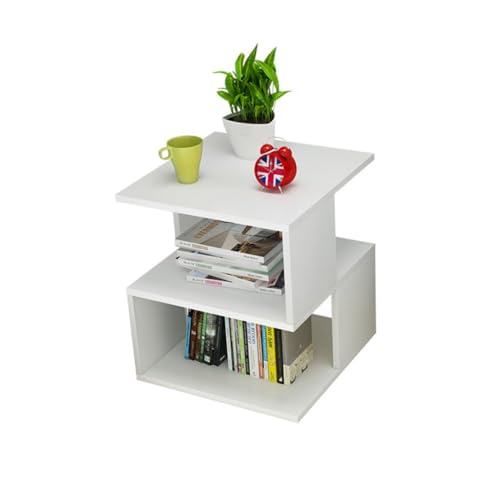 MAGICLULU Moderner Quadratischer Beistelltisch Weiß mit Stabilem Stauraum Vielseitiger Nachttisch und Couchtisch für Wohnzimmer Schlafzimmer Leichter Holzwerkstoff Einfache Montage von MAGICLULU