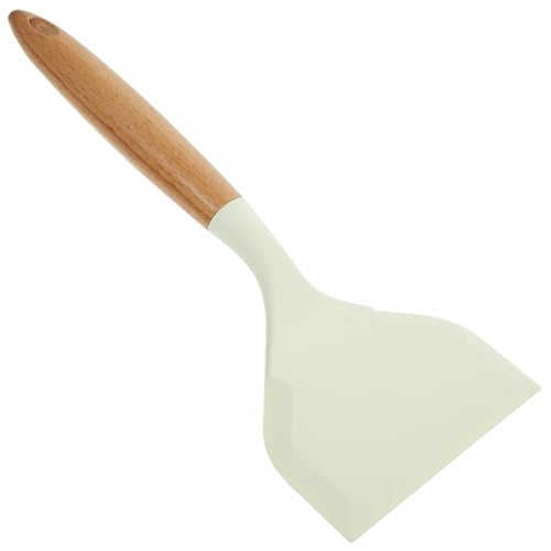 MAGICLULU Pfannenwender aus Silikon Pfannkuchenwender wender küchenhelfer Spachtel-Set küchenmaschiene kochgeschirr Verbrühungsschutz Antihaftpfanne Spatel Kochutensilien Steak Holz Weiß von MAGICLULU