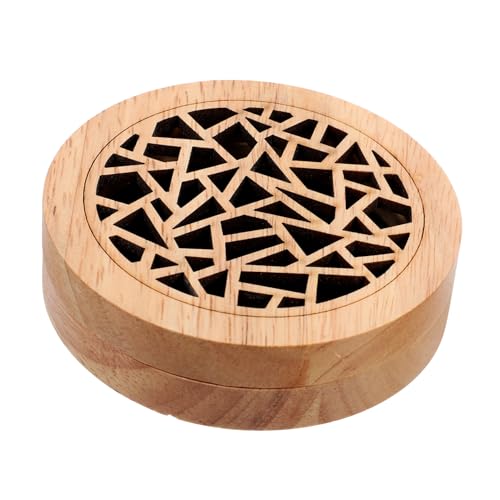 MAGICLULU Räuchergefäß Aus Holz Runder Weihrauchbrenner Mit Filigranen Verzierungen Dekorativer Räucherstäbchenhalter Für Aromatherapie Und Entspannung Handgefertigt von MAGICLULU