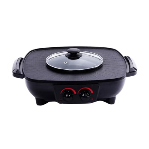 MAGICLULU Rauchfreier Elektrischer Hot Pot und Grill Multifunktionale Antihaft Pfanne mit Glasdeckel für Familienfeiern und Restaurants Kochtopf mit Temperaturkontrolle Schwarz von MAGICLULU