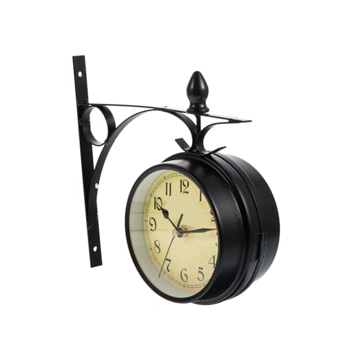 MAGICLULU Retro Doppelseitige Hängeuhr Wanduhr für Wohnzimmer Büro Wanddekoration im Europäischen Klassisches Kunsthandwerk Perfektes von MAGICLULU