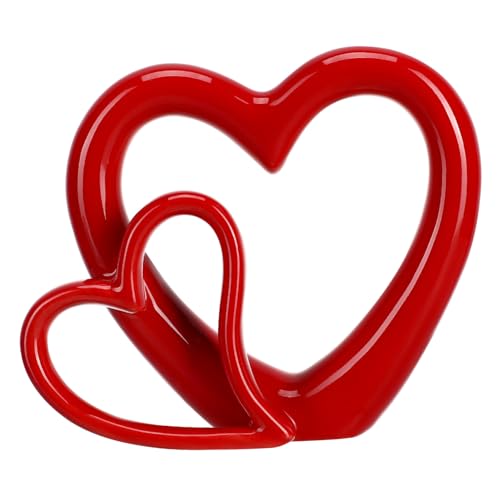MAGICLULU Rote Herzfigur Keramik-Herzstatue Hochzeits-Herzskulptur Herzförmige Hohle Vasen Jubiläumspaar Geschenke Rot von MAGICLULU