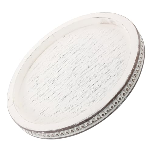 MAGICLULU Rundes Deko Tablett Vintage Bauernhausstil Rustikales Serviertablett als Schmuck Organizer und Snackplatte für Wohnzimmer Küche Esszimmer Beige von MAGICLULU
