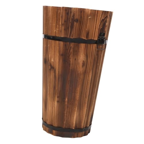 MAGICLULU Schirmeimer Aus Karbonisiertem Holz Rustikal Regenschirmhalter Für Den Eingangsbereich Schirmständer Im Landhausstil Wasserdicht Außen Schirmhalter ﻿ Steht Hölzern Light Brown von MAGICLULU