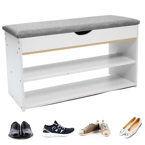 MAGICLULU Schuhbank mit Stauraum Klappbare Sitzbank Warme Weiß Flur Schuhregalbank Komfortable Sitzfläche Multifunktionale Schuhaufbewahrung für Eingangsbereich MAGICLULU Schuhbank mit Stauraum Klappbare Sitzbank Warme Weiß Flur Schuhregalbank Komfortable Sitzfläche Multifunktionale Schuhaufbewahrung für Eingangsbereich von MAGICLULU