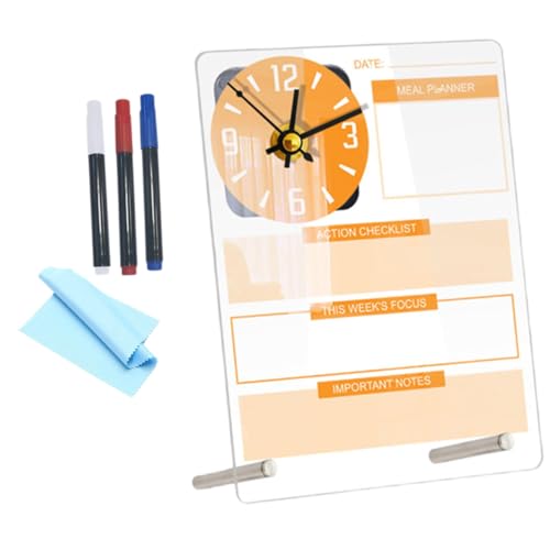 MAGICLULU Stehendes Memo Board Transparent Trocken Abwischbar mit Tagesplaner Tisch Uhr Ohne Batterie Kompaktes Design für Büro Zuhause Aufgabenmanagement von MAGICLULU