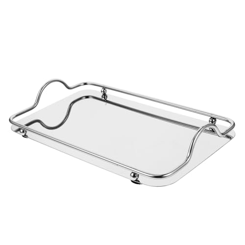 MAGICLULU Tablett aus Edelstahl gespiegelt klein tragbar rechteckig beenden Getränkeschale Obstschalen zum Servieren Tabletts zum großes Tablett Essenstabletts Rostfreier Stahl Silber von MAGICLULU