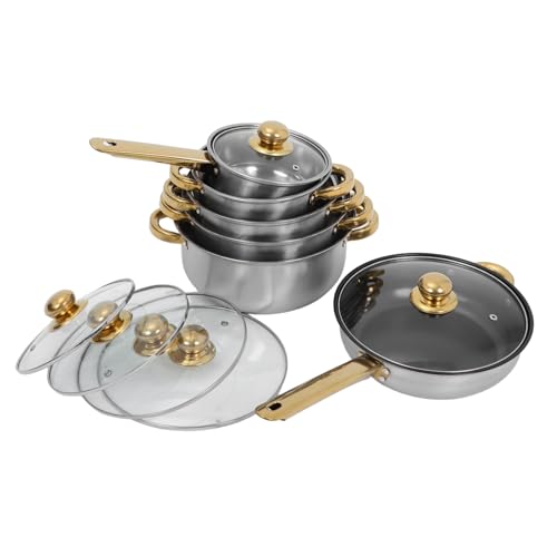 MAGICLULU Teiliges Edelstahl Kochgeschirr set mit Goldfarbenen Griffen Inklusive Antihaft pfanne Edelstahl töpfe für Vielseitiges Kochen Induktionsgeeignet Spülmaschinenfest Modernes Design MAGICLULU Teiliges Edelstahl Kochgeschirr set mit Goldfarbenen Griffen Inklusive Antihaft pfanne Edelstahl töpfe für Vielseitiges Kochen Induktionsgeeignet Spülmaschinenfest Modernes Design von MAGICLULU