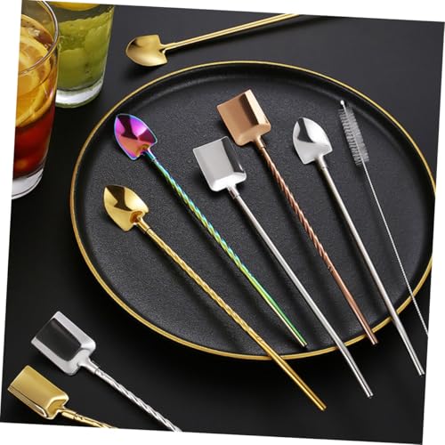 MAGICLULU Teiliges Edelstahl Schaufel Rührlöffel mit Strohhalm design Kreatives Dessert Eislöffel Partys Wiederverwendbar Spülmaschinenfest Inklusive Reinigungsbürste von MAGICLULU