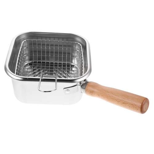 MAGICLULU Tragbare Fritteuse Frittierbriten Für Den Heimgebrauch Fritteuse Mit Korb Multifunktionaler Fritteuchsen Mit Korb Ofenbraten Topf Silber Hölzern von MAGICLULU