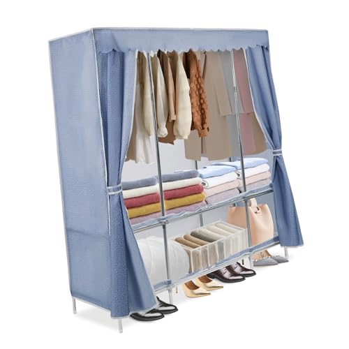 MAGICLULU Tragbarer Stoff kleiderschrank Geschlossener Garderobenschrank mit Großer Kapazität Staub Feuchtigkeitsgeschützt Stabiles Metallgestell Einfach zu Montieren für Schlafzimmer und von MAGICLULU