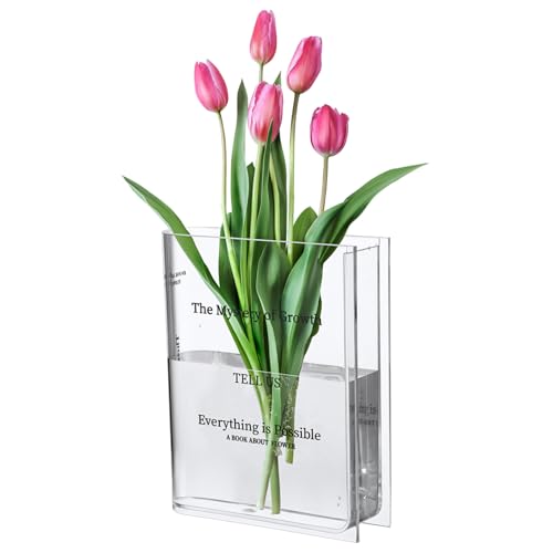 MAGICLULU Transparente Form Blumenvase aus Plastik Stilvolle Buchvase für Blumen für Zuhause und Büro Leicht zu Reinigen und Robust von MAGICLULU