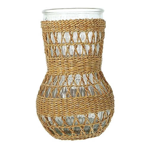 MAGICLULU Trockener Blumenvasentopf Rustikale Vase Mit Henkel Blumentöpfe Drinnen Kernstück Blumenampel Pampas Terrakotta Weiden Klare Vase Getrocknet Klare Töpfe Deckel Glas von MAGICLULU
