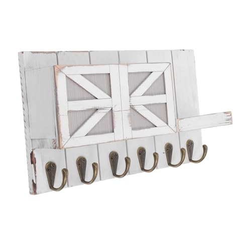 MAGICLULU Wandmontierter Schlüsselhalter und Garderobe aus Holz mit Ablage Kompakte Wandablage für Eingang Flur und Wohnzimmer Platzsparende Aufbewahrung Rustikaler Landhausstil Weiß MAGICLULU Wandmontierter Schlüsselhalter und Garderobe aus Holz mit Ablage Kompakte Wandablage für Eingang Flur und Wohnzimmer Platzsparende Aufbewahrung Rustikaler Landhausstil Weiß von MAGICLULU