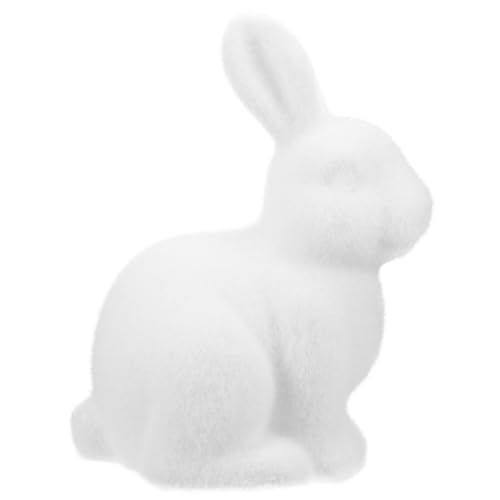 MAGICLULU Weißer Flauschiger Beflockter Hase 21 cm Große Garten-Kaninchenstatue Beflockter Osterhase Im Freien Osterferien Frühlingsdekoration Kaninchenfiguren Künstliches Tier Aus Moos von MAGICLULU