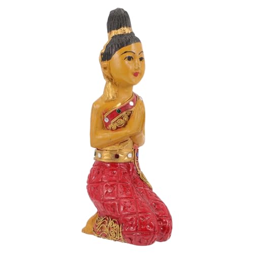 MAGICLULU Willkommens-Ornament Thailand Willkommen Buddha Thailand Buddha Kniender Buddha Schmücken Thailand-dekor Thailand Schnitzcharakter Esstisch Rot Statue Hölzern von MAGICLULU