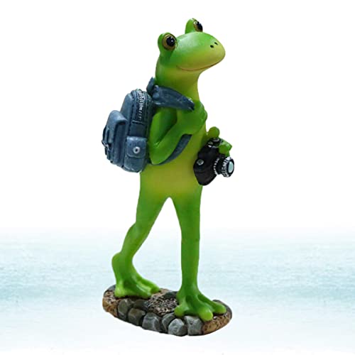 MAGICLULU Harzfrosch Figur Statue Kawaii Cartoon Deko Aus Kunstharz Für Garten Büro Und Zuhause Miniatur Frosch Mit Tasche Und Kamera von MAGICLULU
