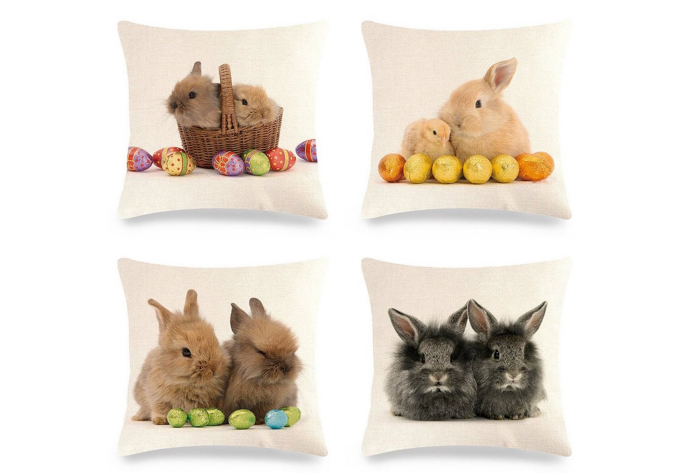 Kissenbezug 4er Set Ostern süßer Hase Kissenbezug, MAGICSHE, Dekokissen Set Kissen Fall von MAGICSHE