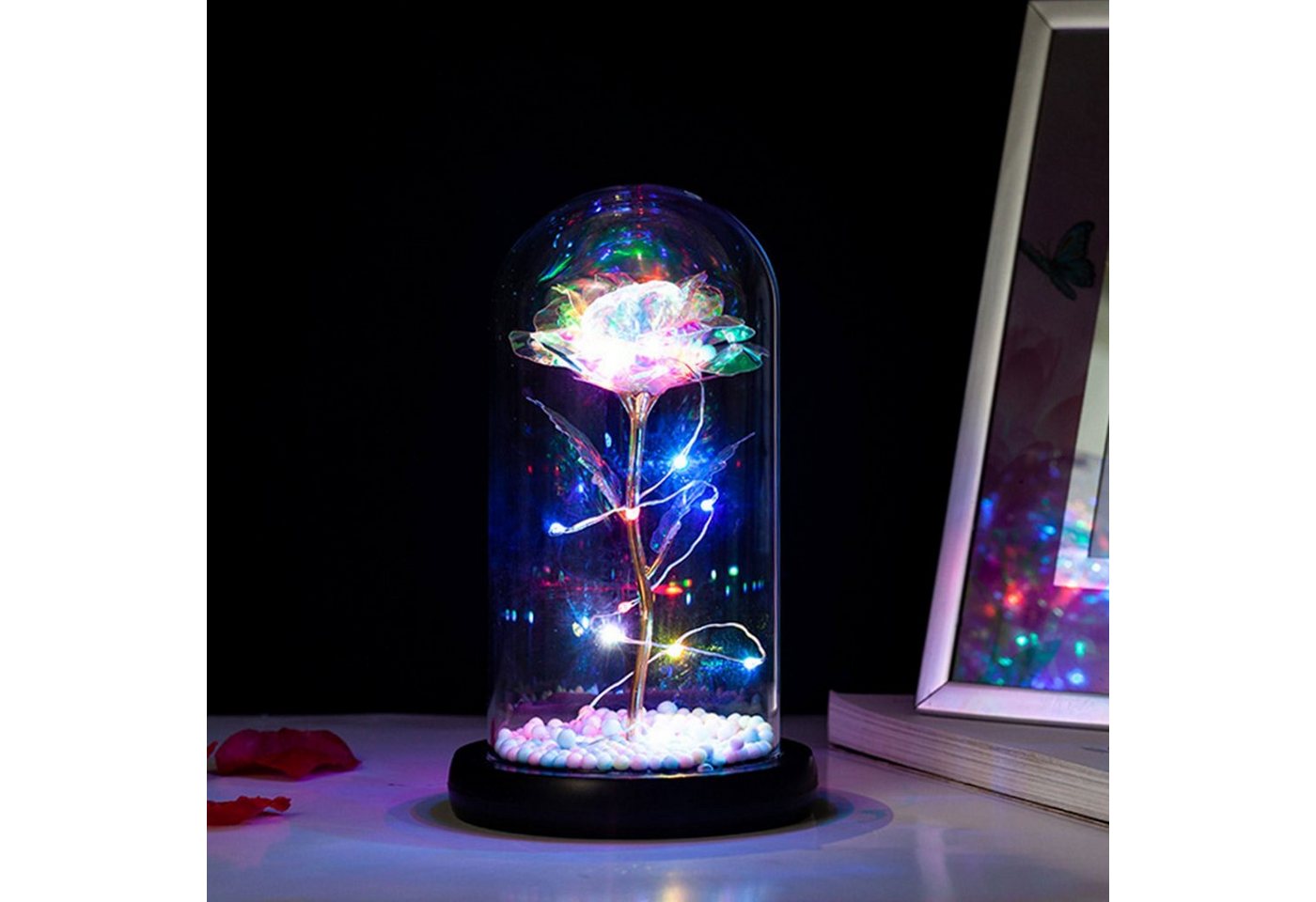 Kunstblume Konservierte Rose mit LED-Licht und Glasabdeckung, MAGICSHE von MAGICSHE