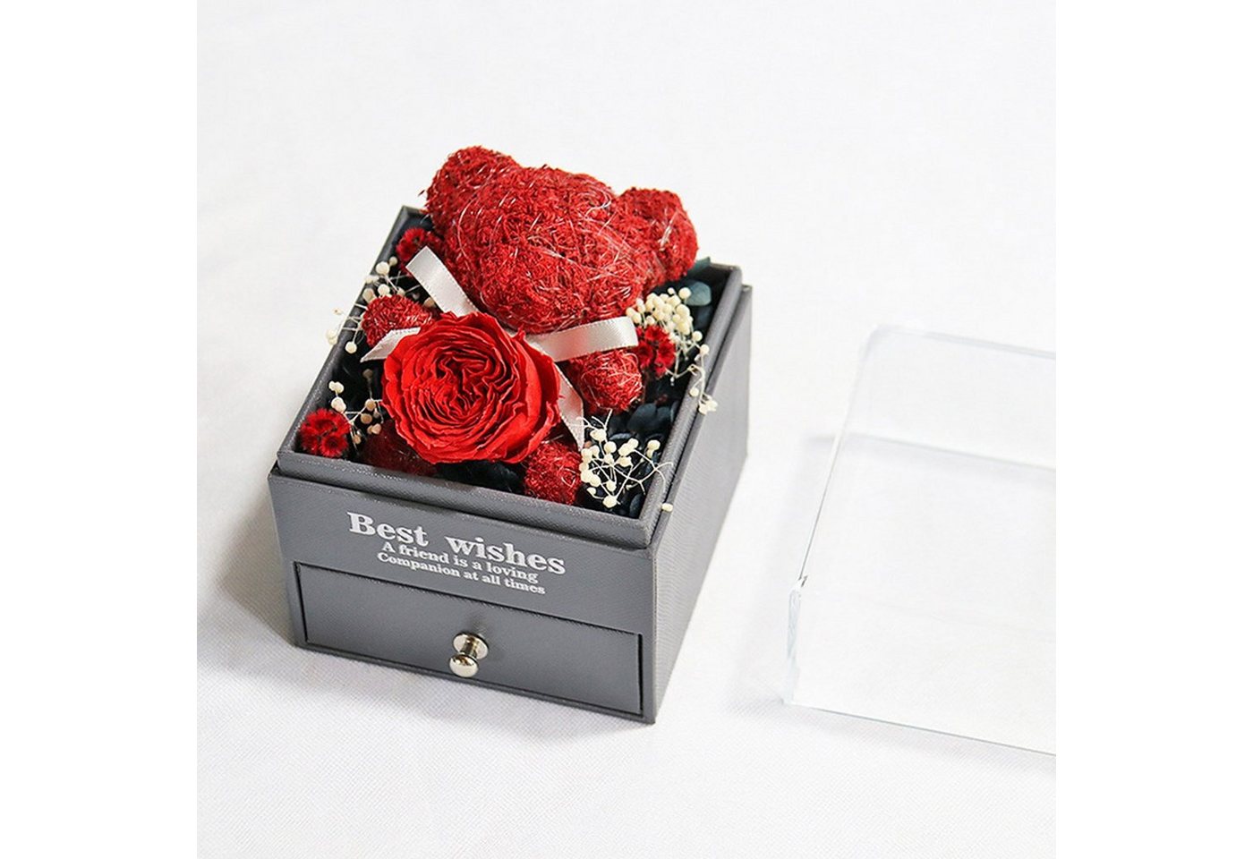 Kunstblume Rose Bär Geschenk Box, Muttertag Geburtstag Valentinstag Geschenk, MAGICSHE, Kleine Bärenpuppe Schublade kann Halsketten und Ringe halten von MAGICSHE