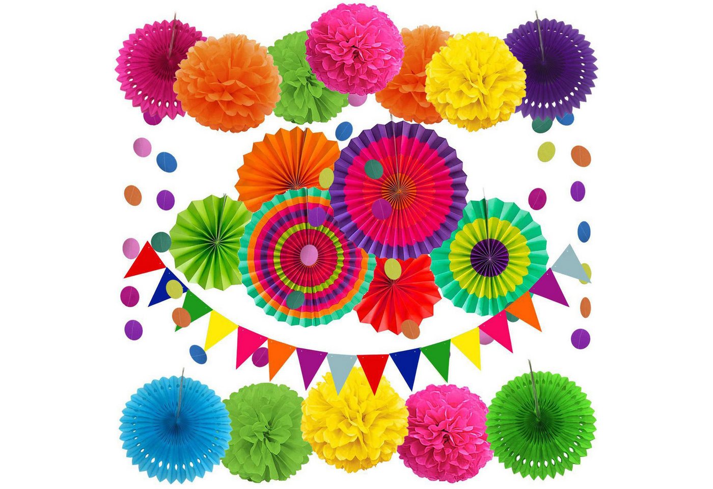 MAGICSHE Pompon Bunte Papier Fan Blume Papier Ball Set, Seidenpapier Pompons Deko von MAGICSHE