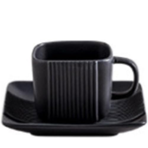 MAGICVOGEL 120ml Espressotasse mit Untertasse Set Keramik Kaffeetasse Set Retro Handmade Mokkatasse Cappuccinotasse für Kaffee, Americano, Latte, Café Mocha,Tee (Schwarz) von MAGICVOGEL