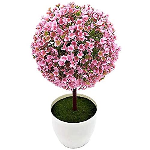 MAGICVOGEL 26cm hohe klein Künstliche Pflanzen kunstbonsai im Topf Kunststoffpflanzen Mini Topfpflanze Büro Tisch Deko (Rosa) von MAGICVOGEL