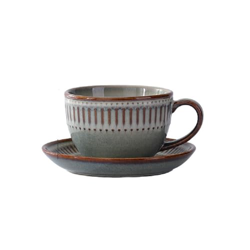 MAGICVOGEL 280ml Kaffeetasse mit Untertasse Vintage Espressotasse Porzellan Mokkatasse Cappuccino Tasse mit 14cm Dessertteller Geschenk für Muttertag Valentinstag Hochzeit Geburtstag (Grau) von MAGICVOGEL