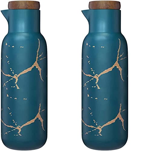 MAGICVOGEL 2er Set Ölflasche Essigspender Staubdicht Öl Spender aus Keramik Marmor Optik Olivenölspender 380ml Ölspender für Küche Grillparty BBQ (Grün) von MAGICVOGEL