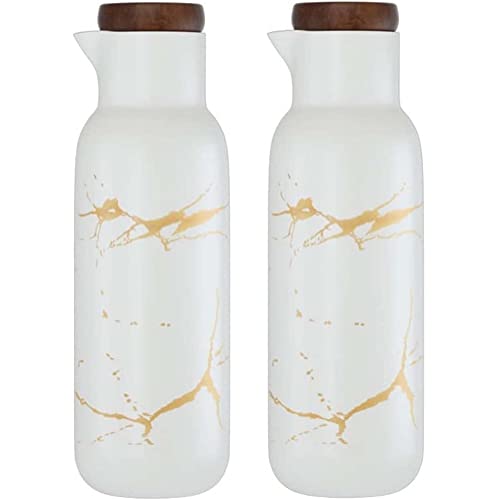 MAGICVOGEL 2er Set Ölflasche Essigspender Staubdicht Öl Spender aus Keramik Marmor Optik Olivenölspender 380ml Ölspender für Küche Grillparty BBQ (Weiß) von MAGICVOGEL