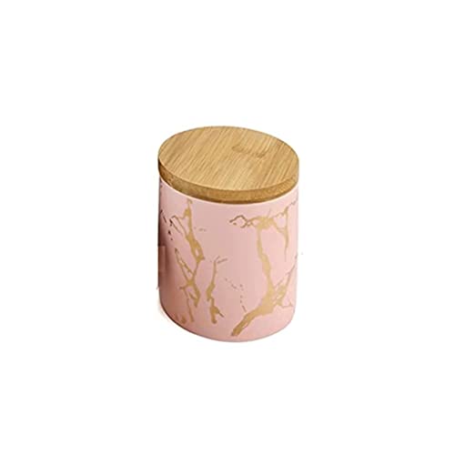 MAGICVOGEL 360ml Marmor Optik Vorratsdose Kaffeedose Keksdose aus Keramik mit Bambusdeckel Zuckerdose Süßigkeiten Aufbewahrungsbehälter 10.5x8cm (Rosa) von MAGICVOGEL