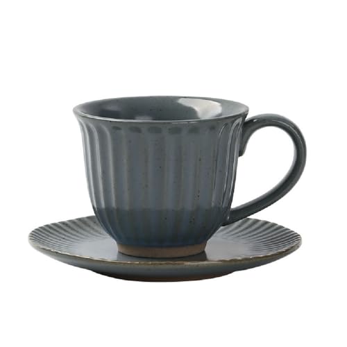 MAGICVOGEL Cappuccino Tasse mit Unterteller Steingut Espressotasse 160ml Kaffeetasse Vintage Porzellan Teetasse Mokkatasse für Zuhause Büro Café (Blau) von MAGICVOGEL