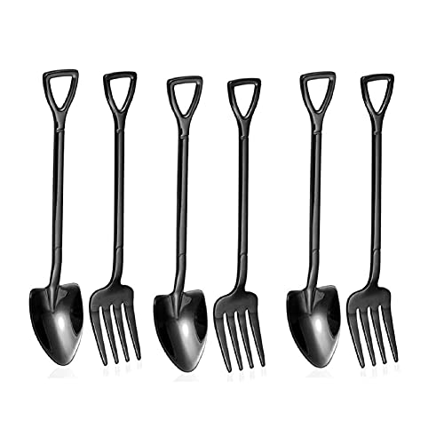 MAGICVOGEL Edelstahl Kuchengabeln Dessertlöffel Set 8 Stück Besteck Set kerative Schaufelform Eislöffel 12cm Dessertgabel Obstgabel Honiglöffel Zuckerlöffel (Schwarz) von MAGICVOGEL