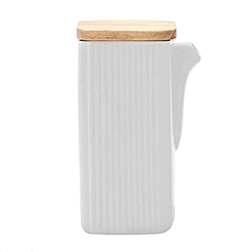 MAGICVOGEL Essigspender 320ml Keramik Essigflasche Ölspender Sojasauce Spender Staubdicht Flüssigkeitspender Olivenölspender mit Holzdeckel Ölbehälter Ölflasche (Weiß) von MAGICVOGEL