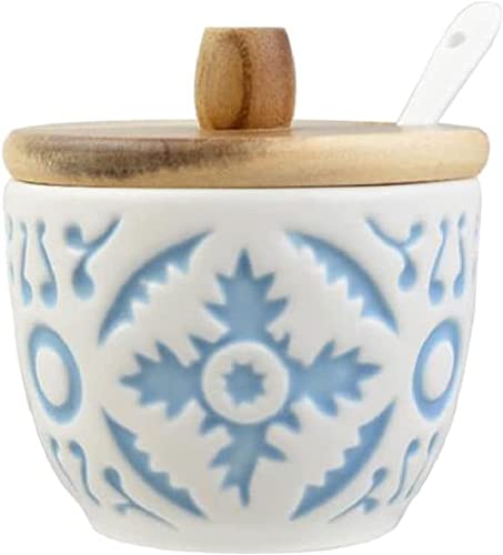 MAGICVOGEL Gewürzbehälter Keramik Gewürzdose mit und Löffel Holzdeckel Zuckerdose Gewürzhalter Salzdose Gewürzgläser Vorratsdose für Küche Zuhause Restaurant Café (1) von MAGICVOGEL