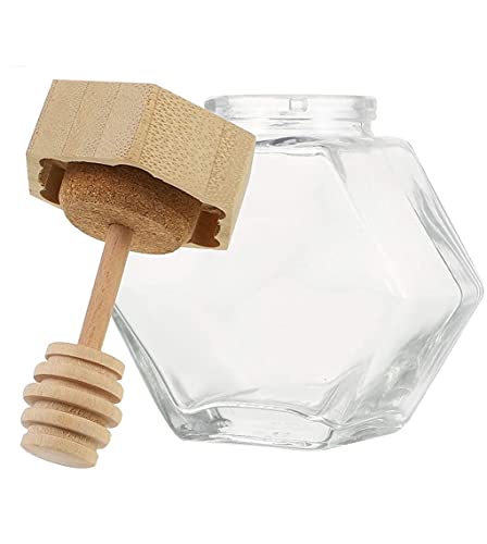 MAGICVOGEL Glas Honigtopf Honigbehälter Honigspender mit Holz Honiglöffel und Deckel Marmeladengläser Sirupgläser Honig Aufbewahrung (220ml) von MAGICVOGEL