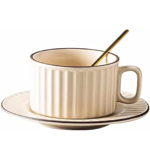 MAGICVOGEL Keramik Cappuccino Tasse mit Untertasse und Löffel Vintage Espressotasse 220ml Kaffeetasse Teetasse Dickwandige Mokkatasse für Büro und Zuhause (Beige) von MAGICVOGEL