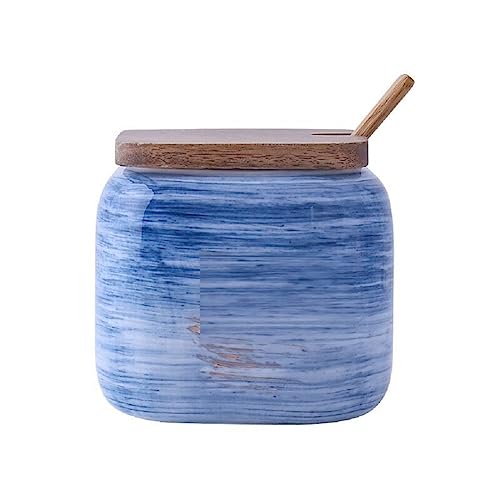 MAGICVOGEL Keramik Gewürzdose Zukerdose mit Löffel und Deckel 360ml Gewürzgläser Gewürzbehälter Salzdose Zuckerbehälter für Küche Restaurant Café (Blau) von MAGICVOGEL