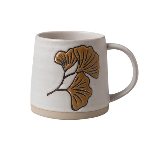 MAGICVOGEL Keramik Kaffeetasse 400ml Kaffeebecher Blätter Muster Trinkbecher Retro Kakaobecher Teetasse Milchbecher Geschenk für Weihnachten Neujahr Party Muttertag (Ginkgobaum-Blatt) von MAGICVOGEL