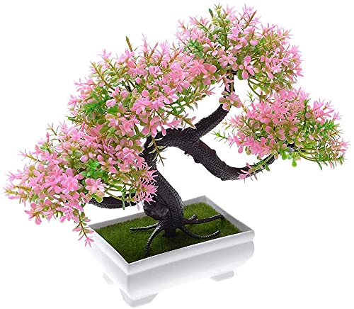 MAGICVOGEL Künstlich Pflanzen klein Künstliche Bonsai Baum Kunststoff Kunstbaum mit Topf Topfpflanze Blumentopf Kunstpflanzen (Rosa) von MAGICVOGEL