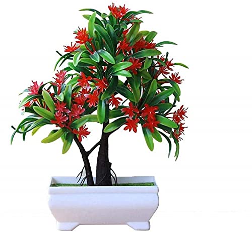 MAGICVOGEL Kunstpflanze im Topf Künstliche Pflanzen Kunstbonsai Kunststoff Topfpflanze Zimmerpflanzen Künstliche Topfblumen (Rot) von MAGICVOGEL