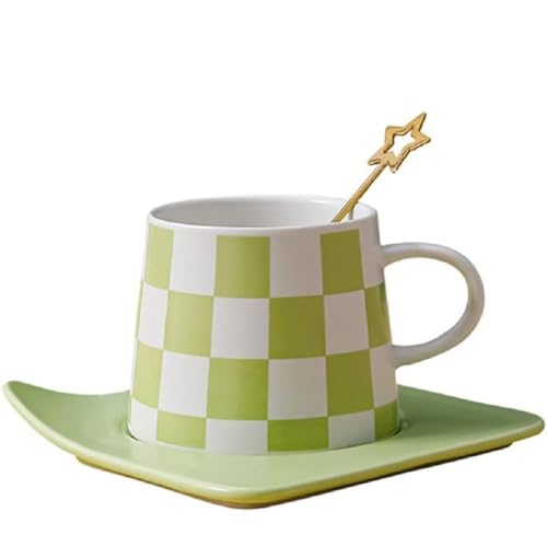 MAGICVOGEL Moderne Kaffeetasse mit Untertasse und Löffel 240ml Espressotassen-Set Keramik Cappuccino Tasse für Kaffee Cappuccino,Latte,Mokka,Macchiato,Tee (Grün) von MAGICVOGEL