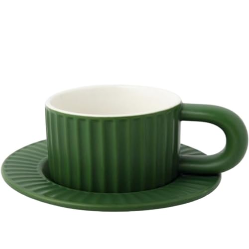 MAGICVOGEL Moderne Kaffeetasse mit Unterteller 200ml Espressotasse Cappuccinotasse mit Untertasse Geschenk Porzellantasse Kaffeeservice für Kaffee,Cappuccino,Latte,Espresso,Mokka (Dunkelgrün) von MAGICVOGEL