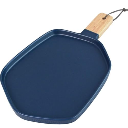 MAGICVOGEL Servierteller mit Holzgriff Keramik Frühstücksteller Steakteller Salatteller 30.7x15.3x2.2cm Speiseteller Pastateller Steakteller für Küche Restaurant Esszimmer Café (Blau) von MAGICVOGEL