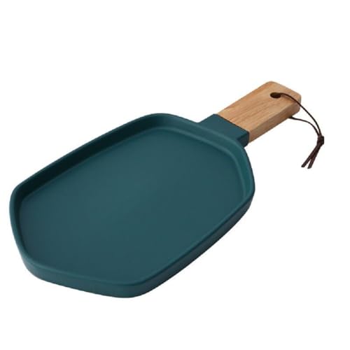 MAGICVOGEL Servierteller mit Holzgriff Keramik Frühstücksteller Steakteller Salatteller 30.7x15.3x2.2cm Speiseteller Pastateller Steakteller für Küche Restaurant Esszimmer Café (Grün) von MAGICVOGEL