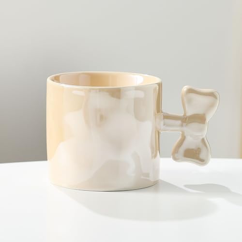 MAGICVOGEL Süße Kaffeetase 320ml Perlglanz Porzellanbecher Neuheit Schleife Griff Kaffeebecher Keramik Bürotasse Kakaobecher Geschenk für Frauen Mama Freunde Kinder Mädchen (Gelb) von MAGICVOGEL