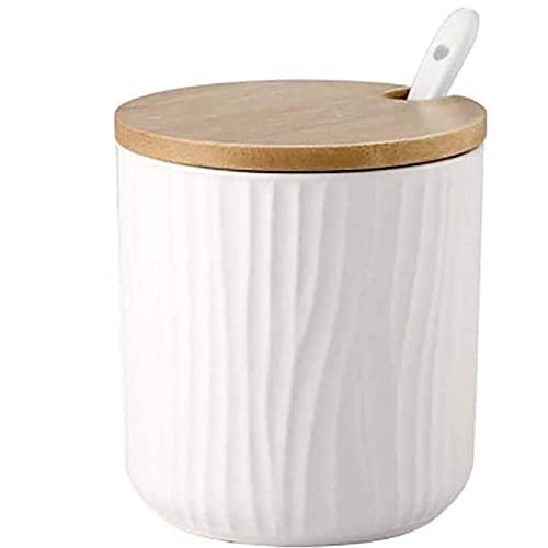 MAGICVOGEL Zuckerdose Gewürzdose aus Keramik 8.5x8cm Gewürzgläser Gewürzbehälter mit Deckel und Löffel Marmeladendose Vorratsdose für Küche Esszimmer Café (Weiß) von MAGICVOGEL