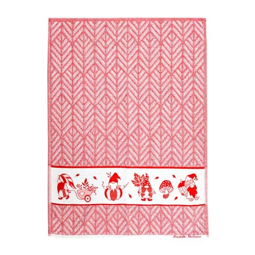 MAGIE DI CASA GNOMI Geschirrtuch 50 x 70 cm mit Ethamin zum Besticken - 100% Baumwolle - Made in Italy (Rot) von MAGIE DI CASA