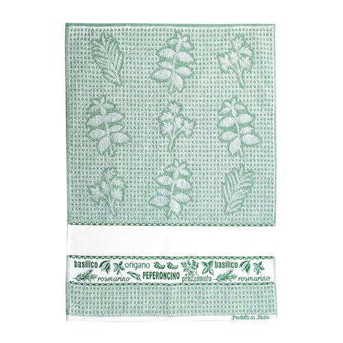 MAGIE DI CASA Geschirrtuch Gewürze 50 x 70 cm mit Ethamin zum Besticken - 100% Baumwolle - Made in Italy (Grün) von MAGIE DI CASA